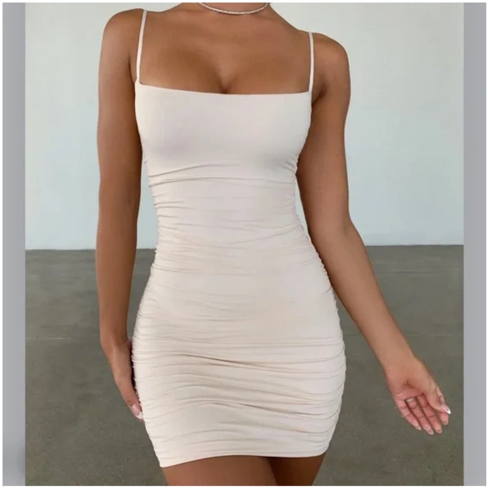 Oh Polly - NWOT - All Yours Ruched Bodycon Mini Dress in Oyster White - US 2